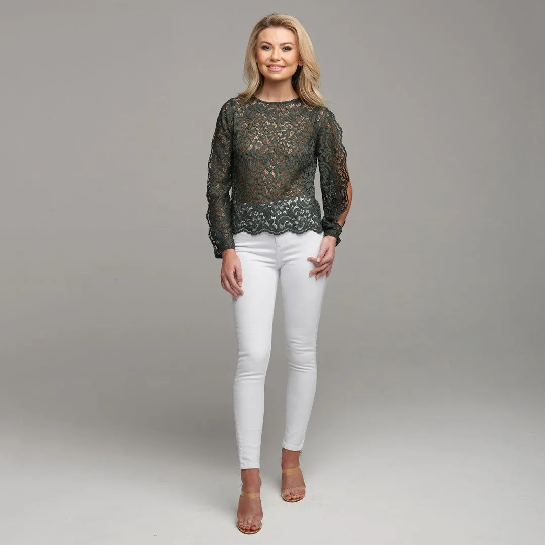 ISABELLA GREEN LACE WITH SPLIT SLEEVE DETAIL - CT039 sold by Father Sons product image thumbnail 4