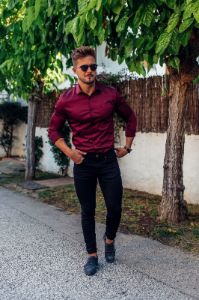 Father Sons Slim Sateen Burgundy Long Sleeve - FS549 sold by Father Sons