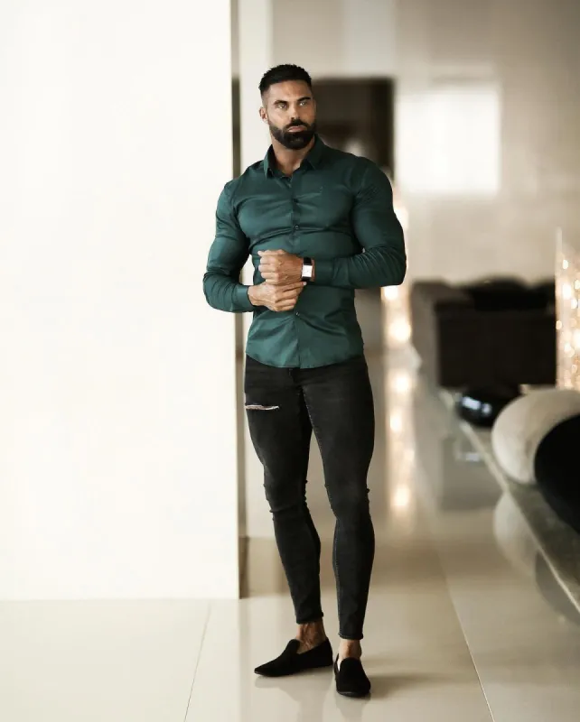 Father Sons Super Slim Scuba Forest Green Long Sleeve Stretch - FS1027 sold by Father Sons