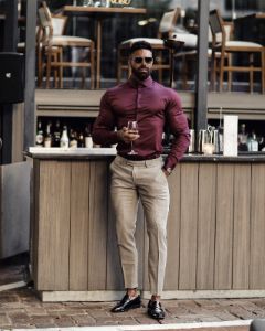 Father Sons Slim Sateen Burgundy Long Sleeve - FS549 sold by Father Sons