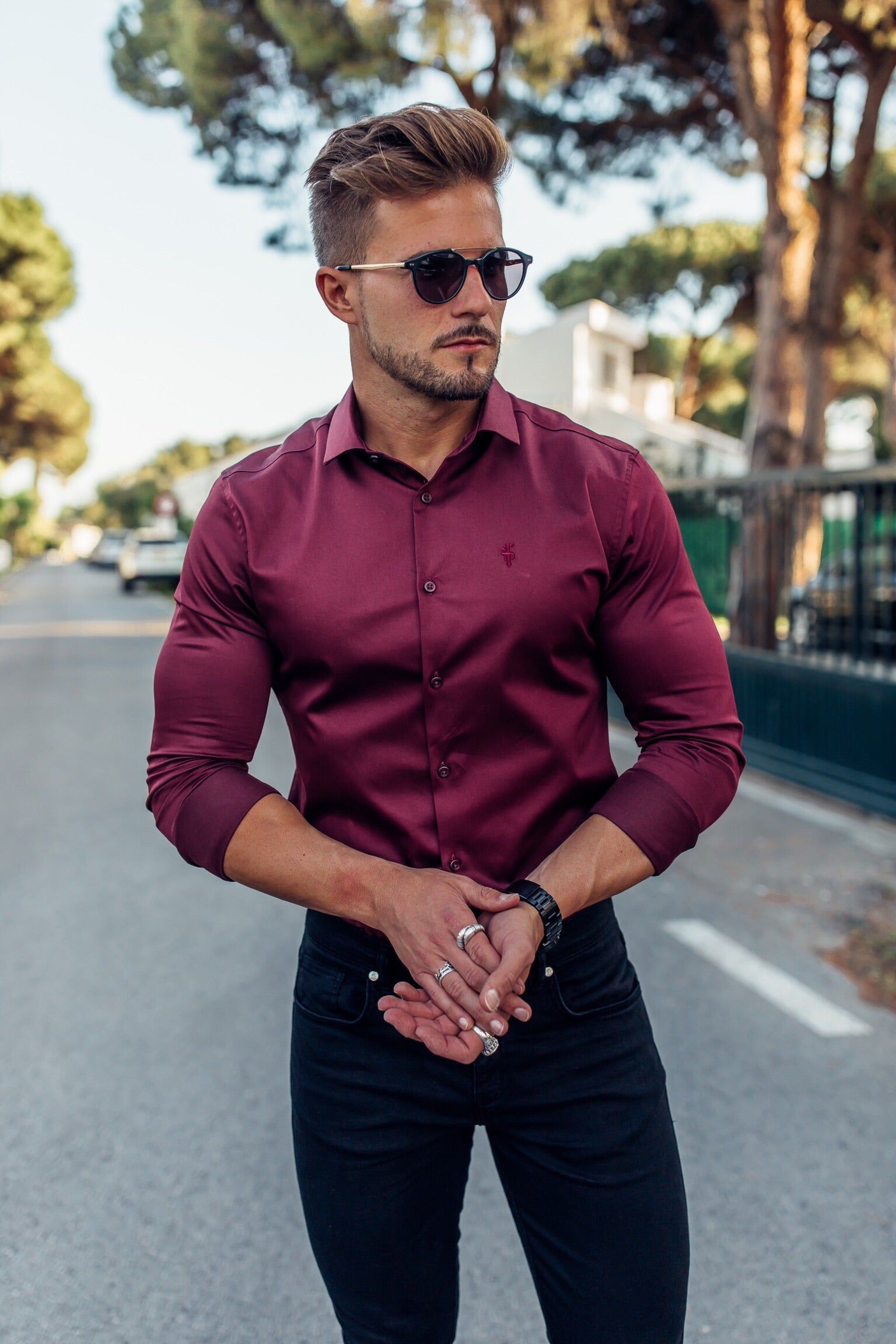 Father Sons Slim Sateen Burgundy Long Sleeve - FS549 sold by Father Sons product image thumbnail 3