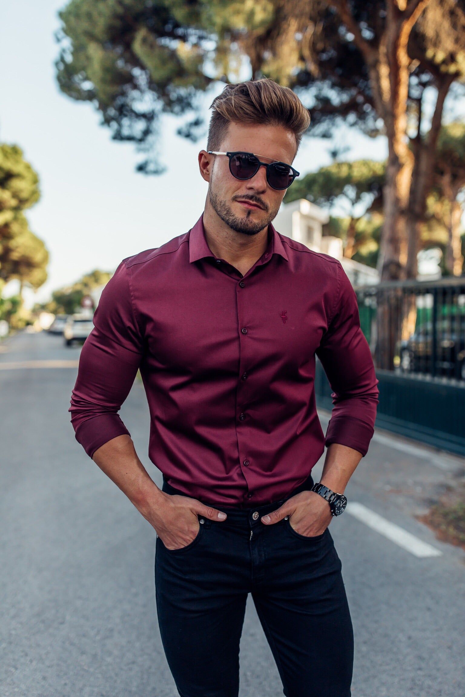 Father Sons Slim Sateen Burgundy Long Sleeve - FS549 sold by Father Sons product image thumbnail 5
