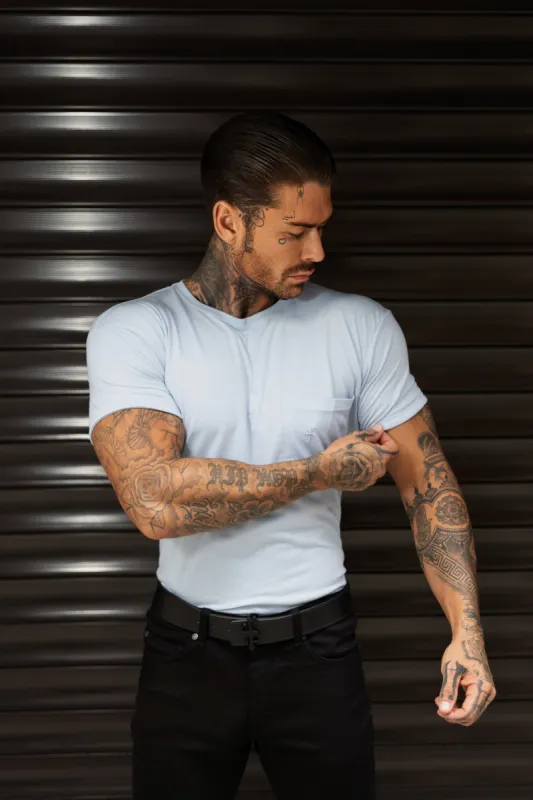 Father Sons Powder Blue Bamboo Crew T Shirt With Pocket Short Sleeve- FSH1097 sold by Father Sons