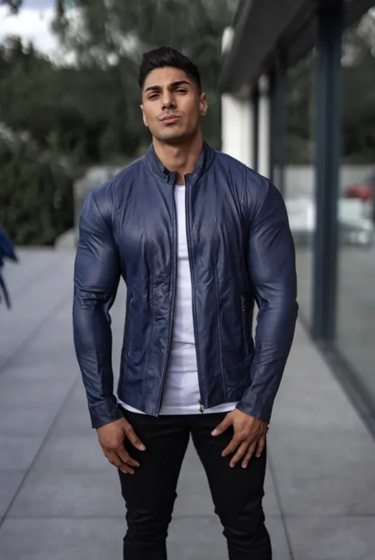 Father Sons Navy Lambs Leather Jacket - FSH217 sold by Father Sons