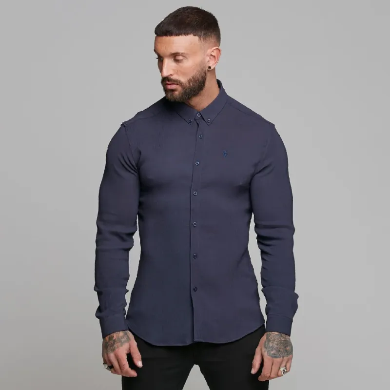 Father Sons Super Slim Stretch Ribbed Navy Long Sleeve - FS443 sold by Father Sons