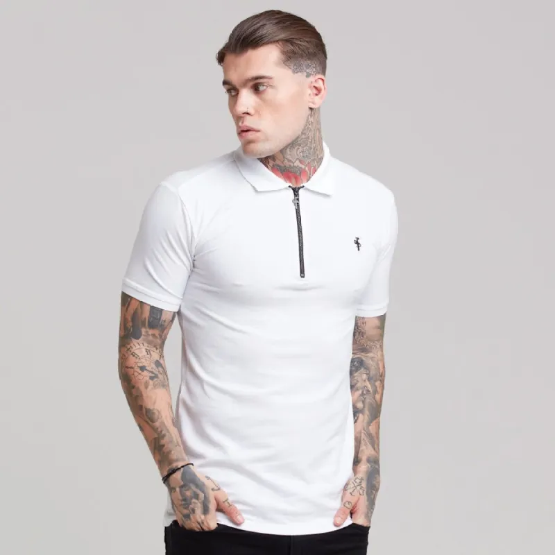 Classic White Zipped Polo Shirt - FSH299 sold by Father Sons