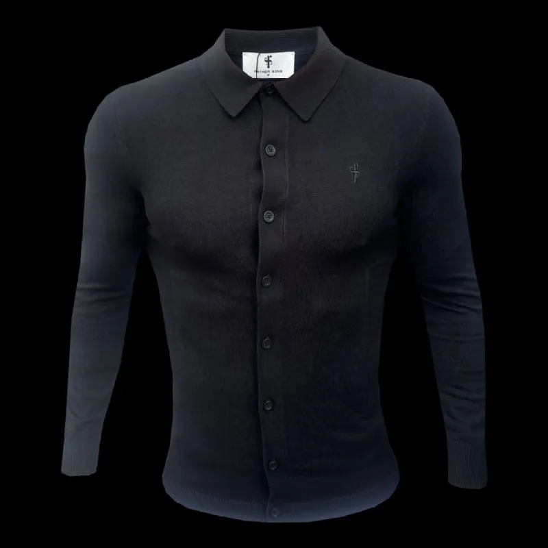 Classic Plain Black Knitted Button Through Polo Long Sleeve - FSN166 sold by Father Sons