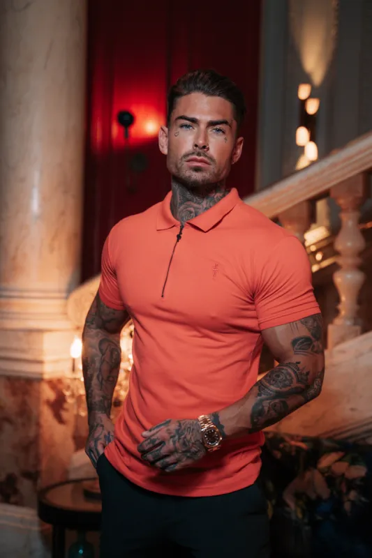 Classic Coral and Black Zipped Polo Shirt - FSH852 made by Father Sons