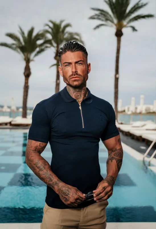 Father Sons Classic Navy and Gold Zipped Polo Shirt - FSH809 sold by Father Sons