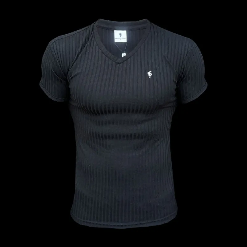 Father Sons Classic Black / Silver V Neck Ribbed Crew - FSH1124 sold by Father Sons