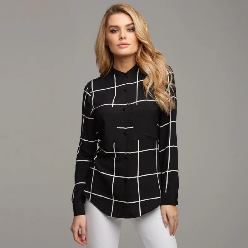 BROOKE GRID COLLAR STAND SHIRT - CT031 sold by Father Sons