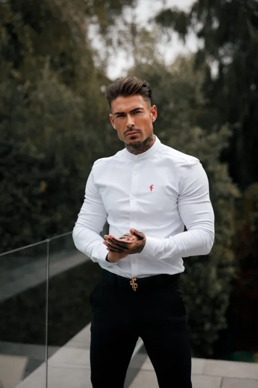 Father Sons Super Slim Scuba White / Red Long Sleeve Stretch With Grandad Collar - FS939 sold by Father Sons