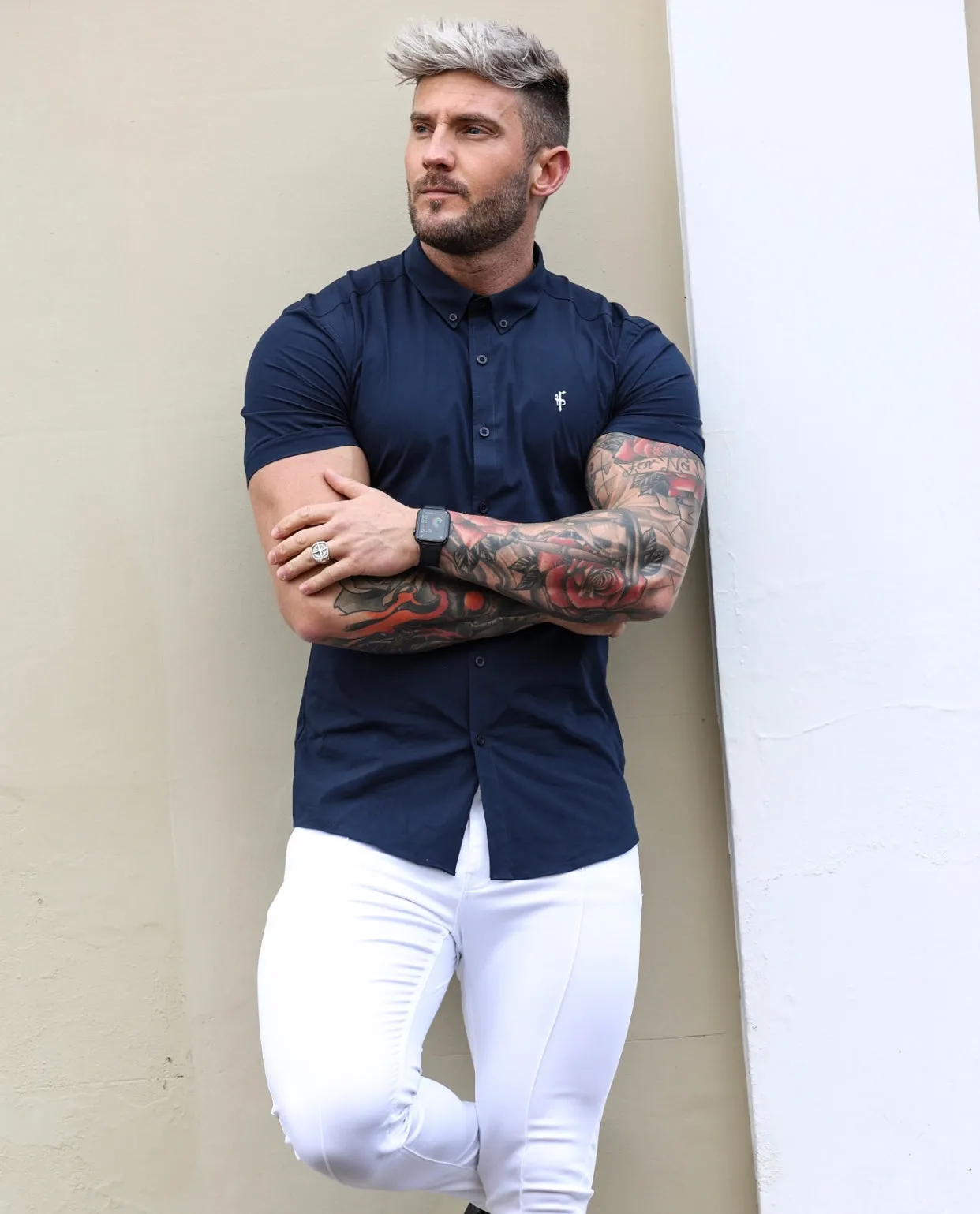 Father Sons Super Slim Stretch Classic Navy Short Sleeve With Button Down Collar - FS816 sold by Father Sons product image thumbnail 2