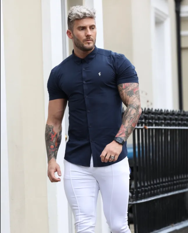 Father Sons Super Slim Stretch Classic Navy Short Sleeve With Button Down Collar -  FS816 sold by Father Sons