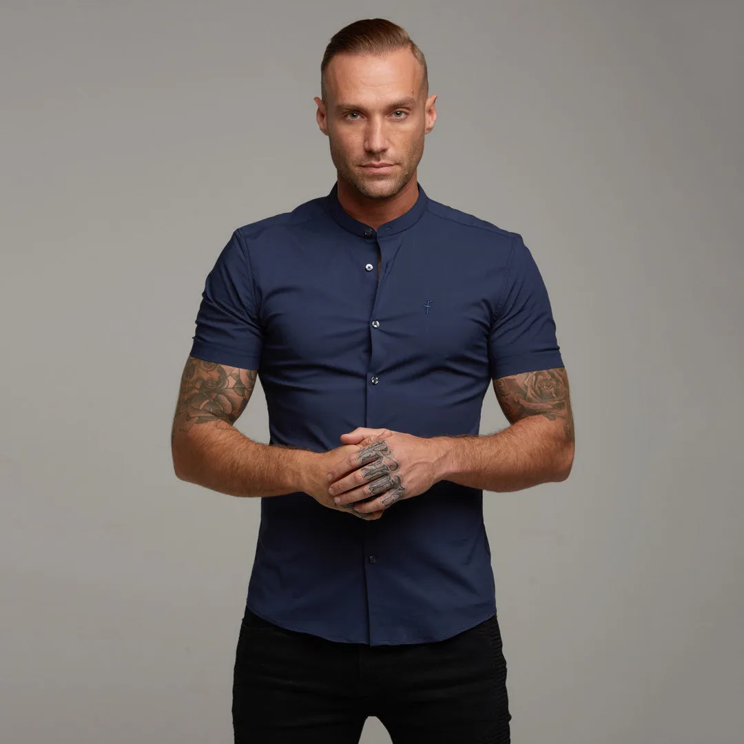 Father Sons Super Slim Stretch Classic Navy Grandad Collar Short Sleeve - FS182 sold by Father Sons product image thumbnail 5