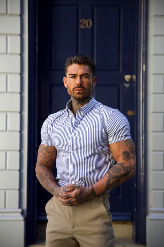 Father Sons Classic Navy and White Single Woven Stripe Short Sleeve - FS980 sold by Father Sons