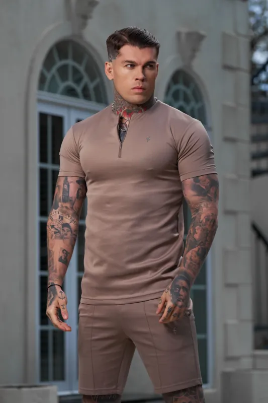 Father Sons Scuba Taupe / Gold Crew T Shirt With Zip Detail Short Sleeve - FSH1030 sold by Father Sons