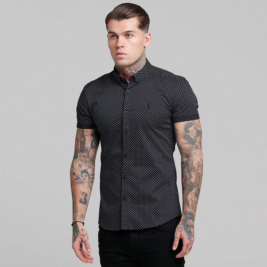Father Sons Super Slim Stretch Black & White Ditsy Print Short Sleeve FS412 sold by Father Sons product image thumbnail 2