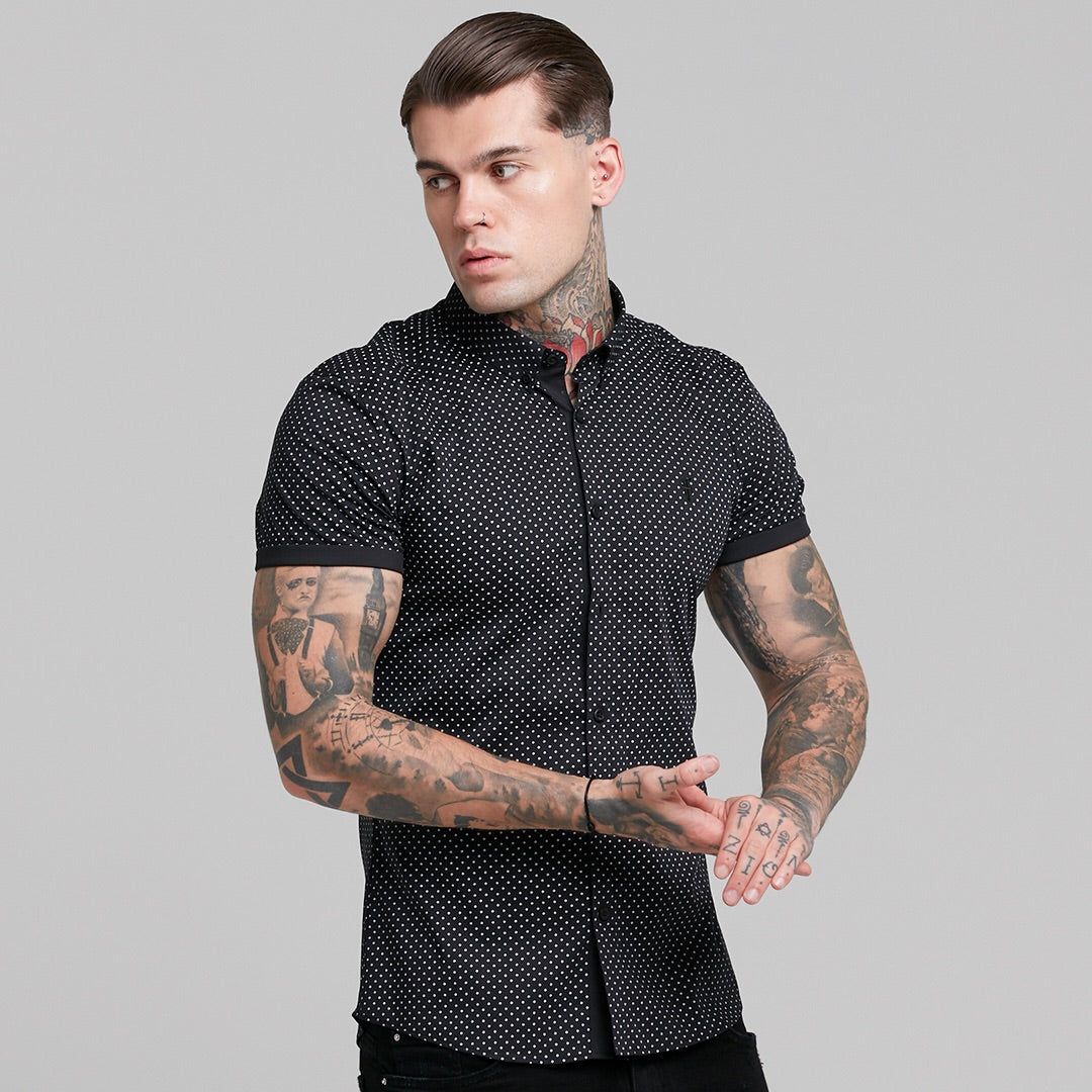 Father Sons Super Slim Stretch Black & White Ditsy Print Short Sleeve FS412 sold by Father Sons product image thumbnail 3