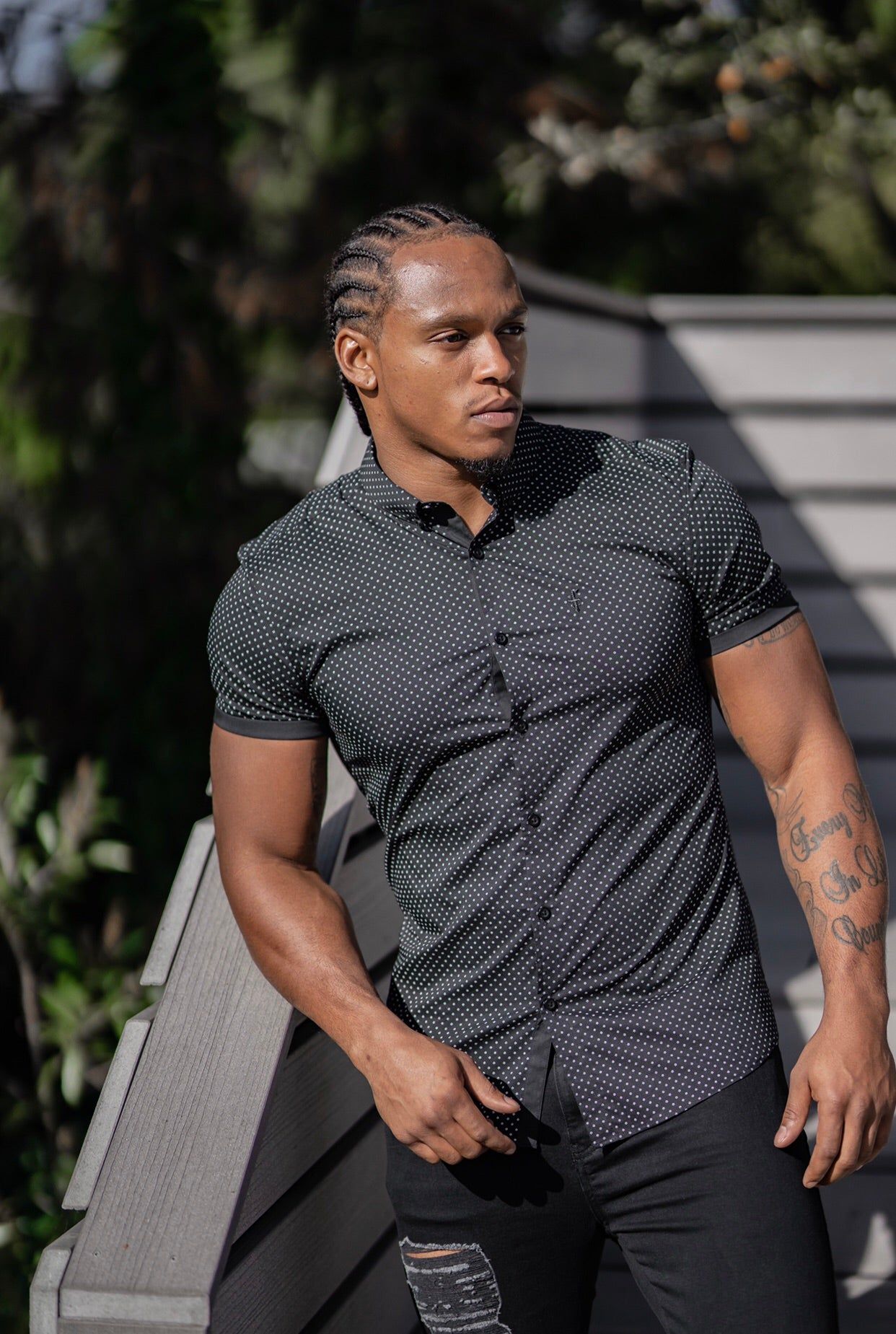 Father Sons Super Slim Stretch Black & White Ditsy Print Short Sleeve FS412 sold by Father Sons product image thumbnail 5