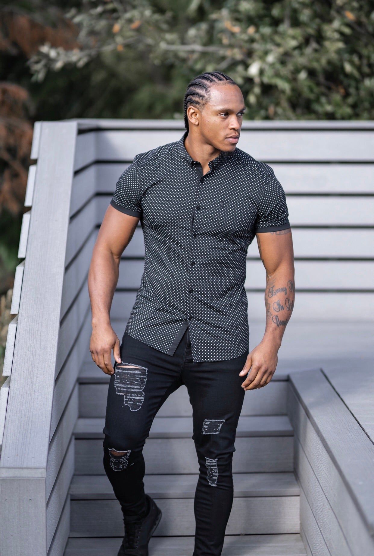 Father Sons Super Slim Stretch Black & White Ditsy Print Short Sleeve FS412 sold by Father Sons product image thumbnail 4