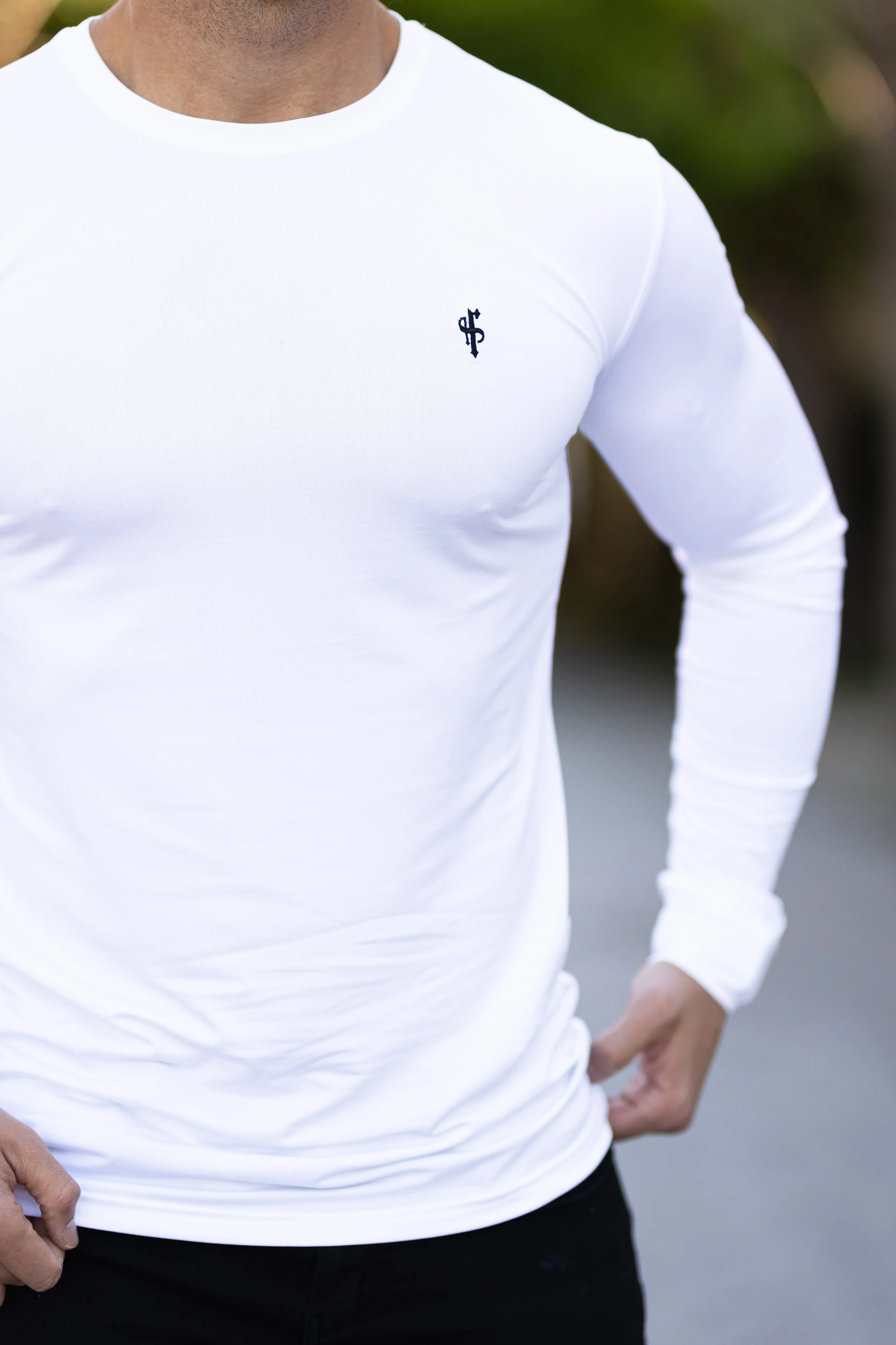 Long Sleeve White Gym Crew Top - FSH709 sold by Father Sons product image thumbnail 2