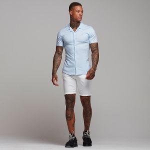 Father Sons Super Slim Stretch Revere Light blue oxford Short Sleeve - FS439 sold by Father Sons