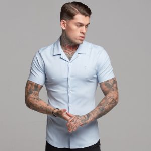 Father Sons Super Slim Stretch Revere Light blue oxford Short Sleeve - FS439 sold by Father Sons