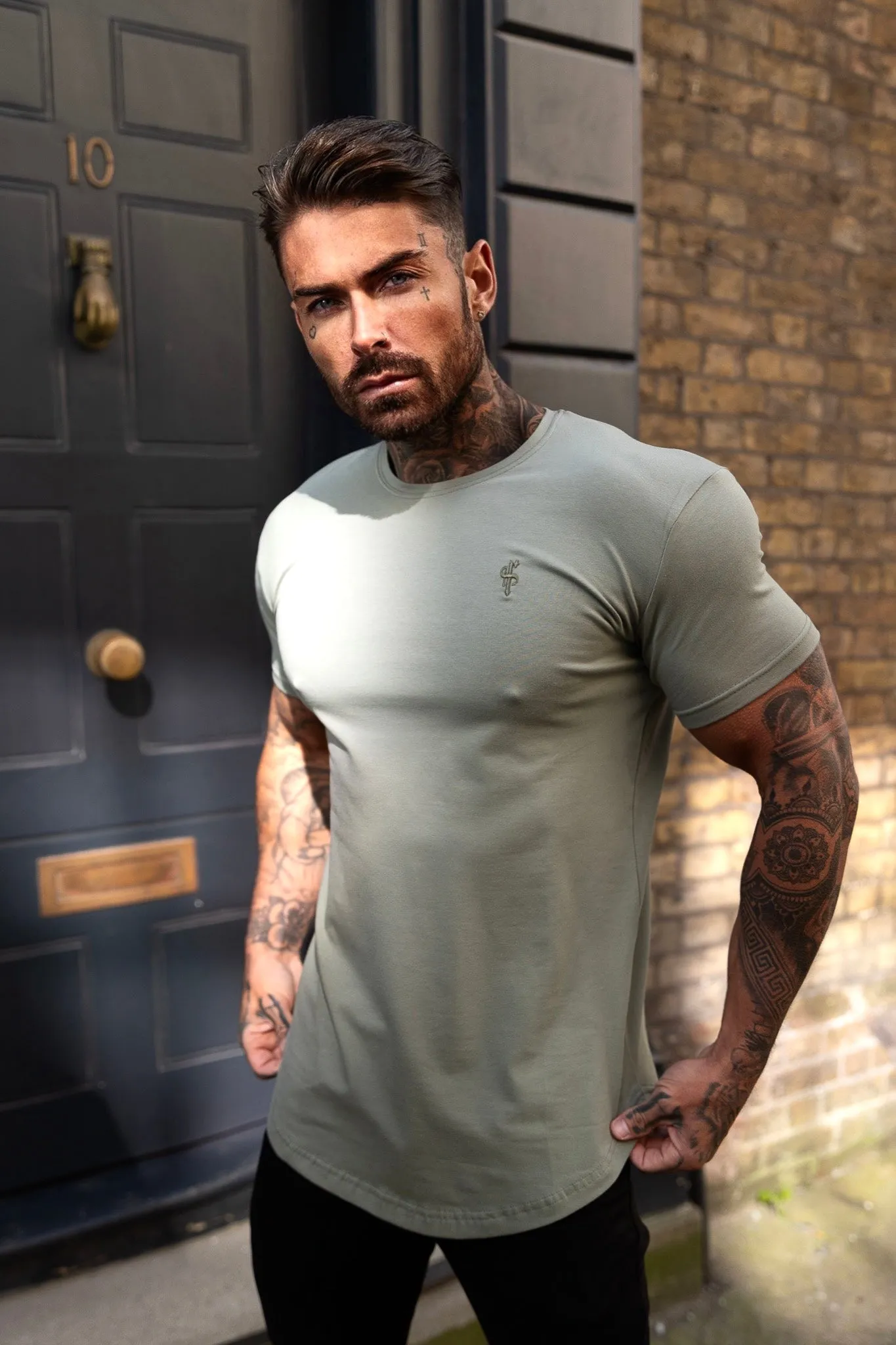 Father Sons Classic Olive Tonal Curved Hem Crew T Shirt - FSH994 sold by Father Sons product image thumbnail 3