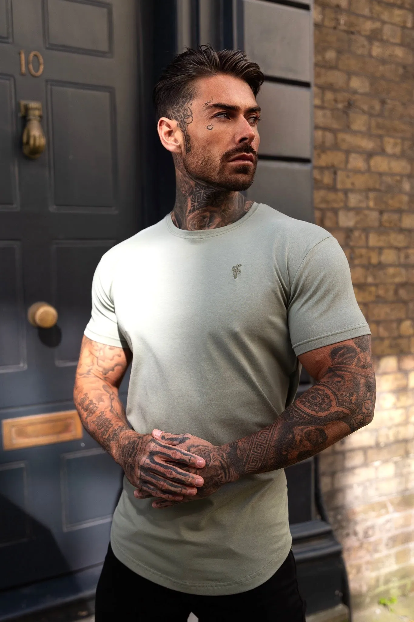 Father Sons Classic Olive Tonal Curved Hem Crew T Shirt - FSH994 sold by Father Sons product image thumbnail 2