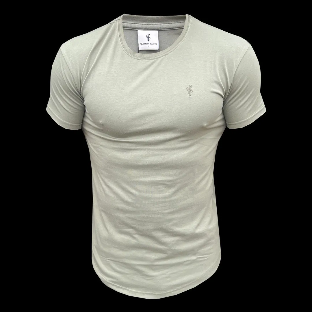 Father Sons Classic Olive Tonal Curved Hem Crew T Shirt - FSH994 sold by Father Sons