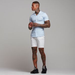 Father Sons Super Slim Stretch Revere Light blue oxford Short Sleeve - FS439 sold by Father Sons