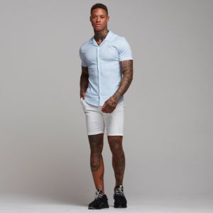 Father Sons Super Slim Stretch Revere Light blue oxford Short Sleeve - FS439 sold by Father Sons