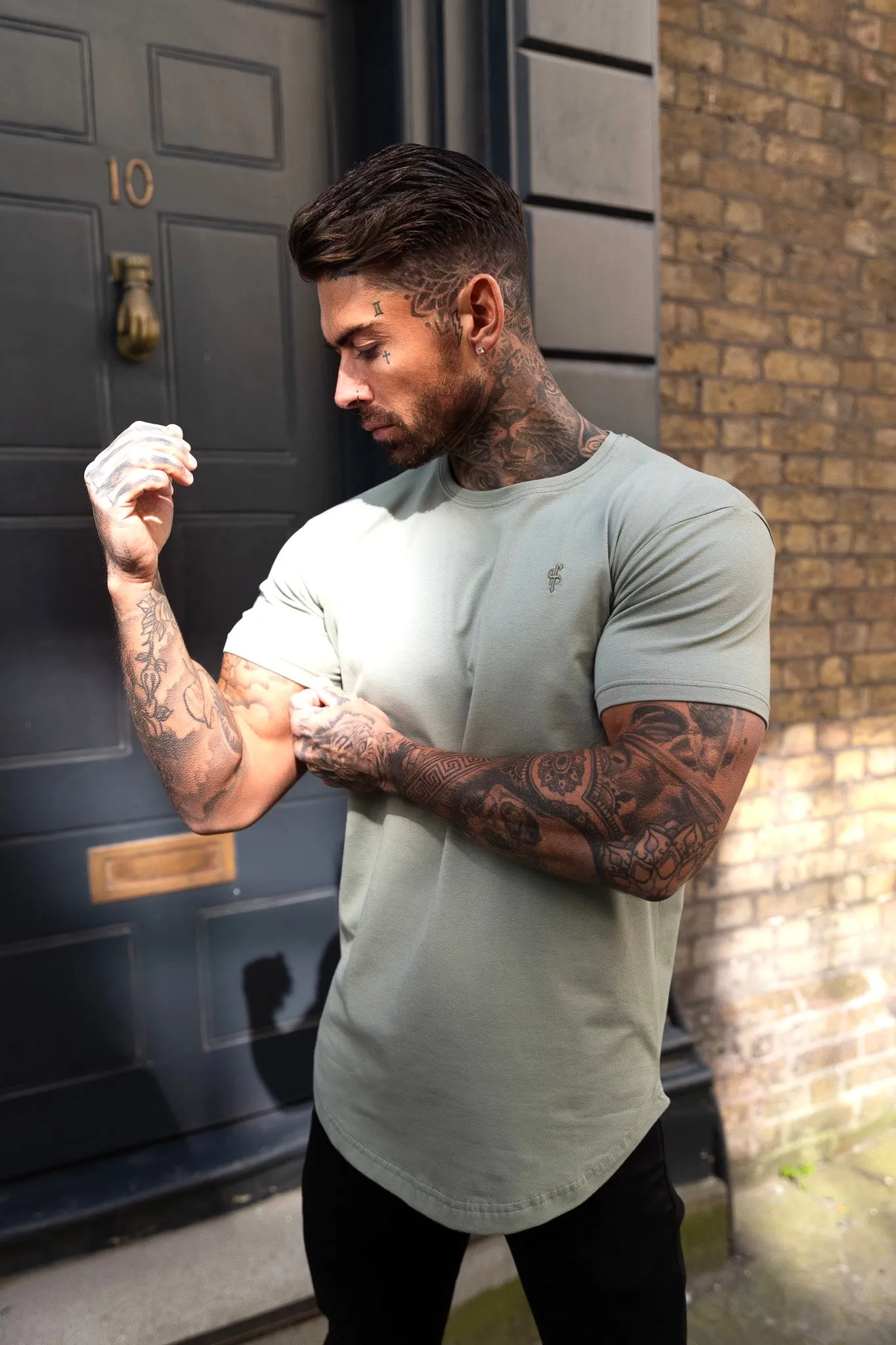 Father Sons Classic Olive Tonal Curved Hem Crew T Shirt - FSH994 sold by Father Sons product image thumbnail 4