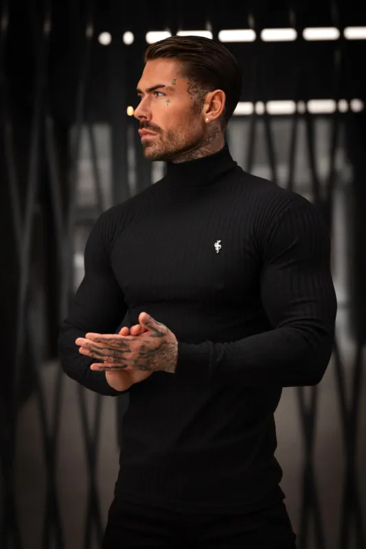 Father Sons Classic Black / Silver Ribbed Knit Roll-neck Sweater - FSH953 sold by Father Sons