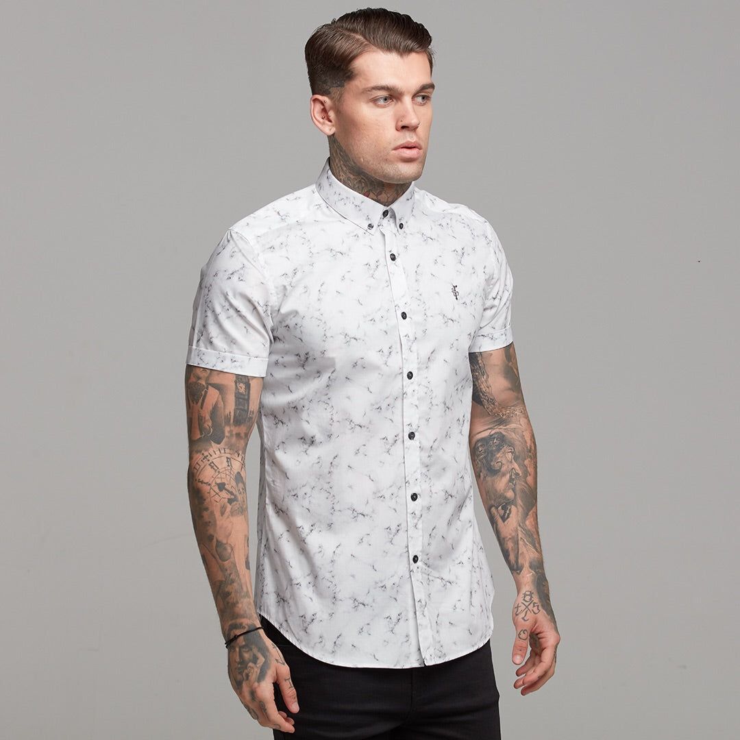 Father Sons Super Slim Stretch Marble Print Short Sleeve - FS433 sold by Father Sons product image thumbnail 5