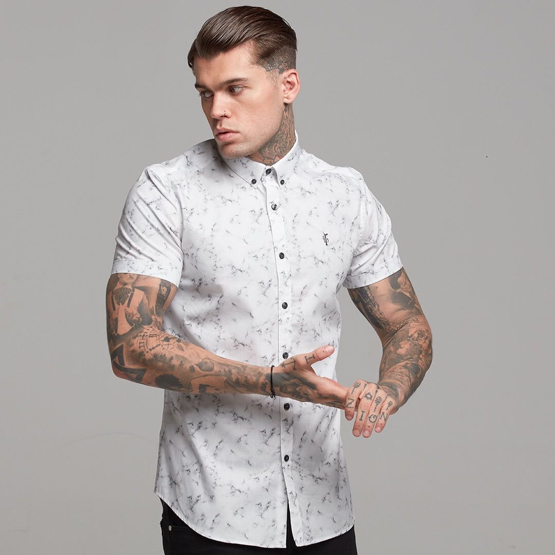 Father Sons Super Slim Stretch Marble Print Short Sleeve - FS433 sold by Father Sons