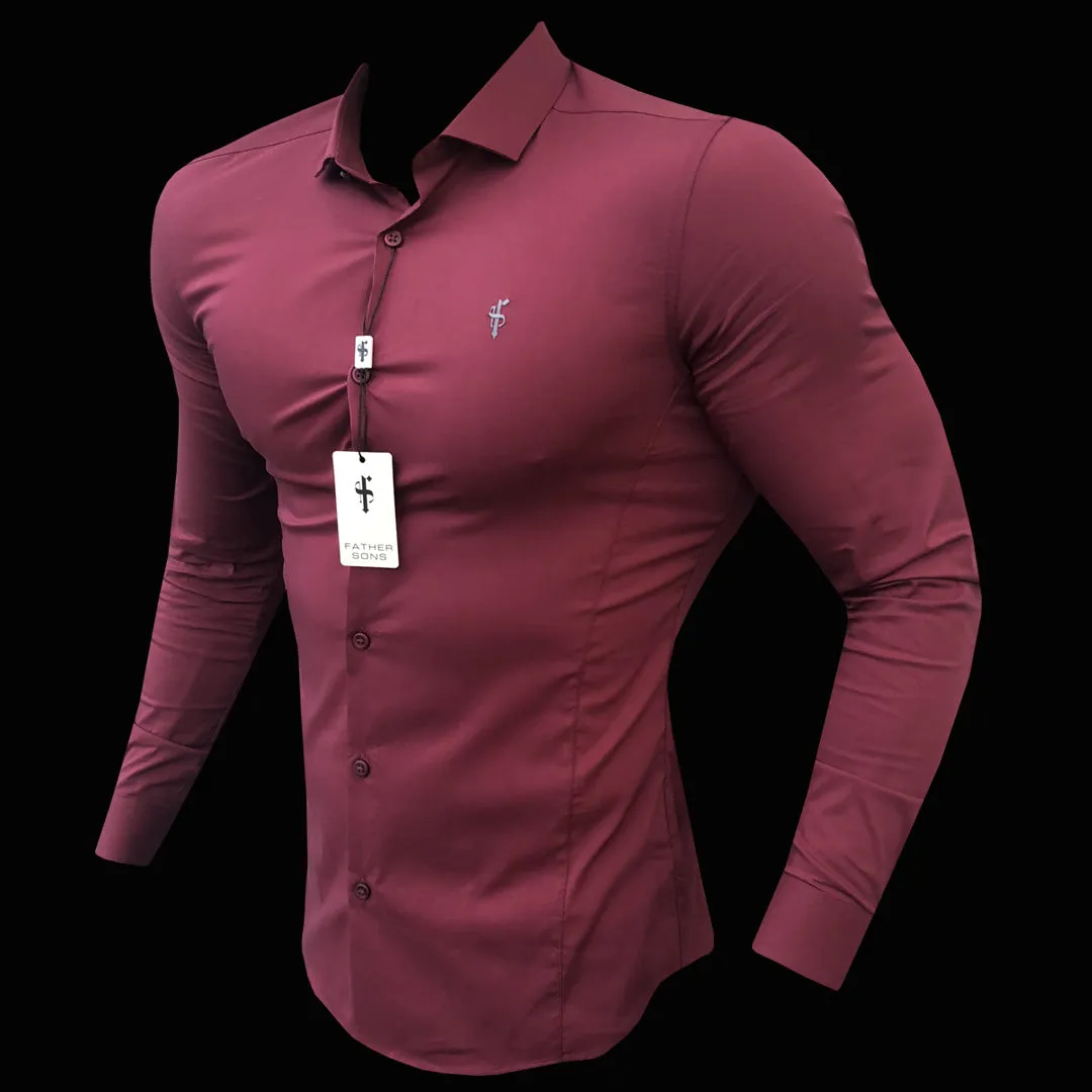 Father Sons Super Slim Stretch Classic Oxblood Panel Shirt (Grey embroidery) - FS318 sold by Father Sons product image thumbnail 5