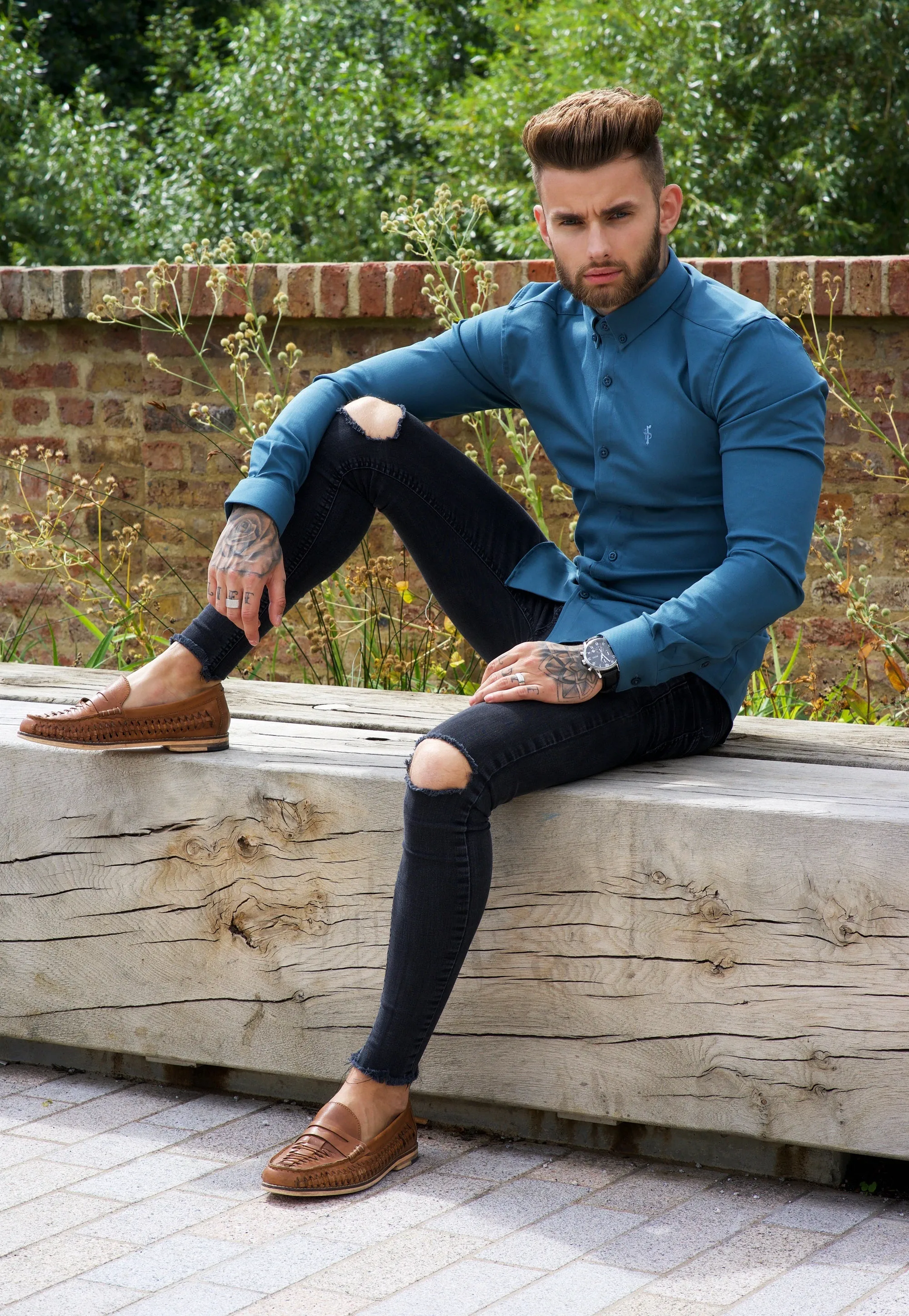 Father Sons Super Slim Stretch Teal Denim Long Sleeve - FS327 sold by Father Sons product image thumbnail 2