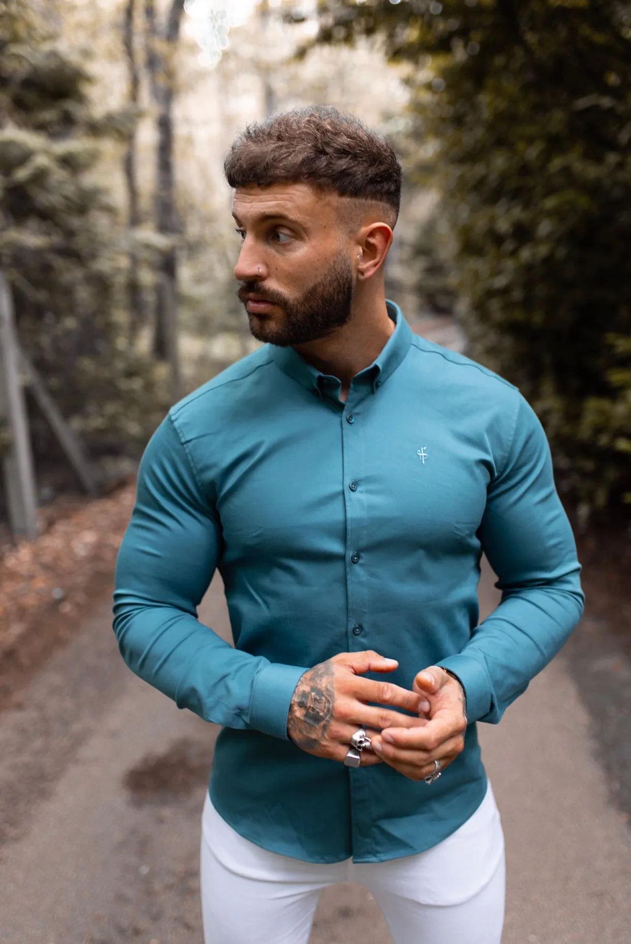 Father Sons Super Slim Stretch Teal Denim Long Sleeve - FS327 sold by Father Sons product image thumbnail 5