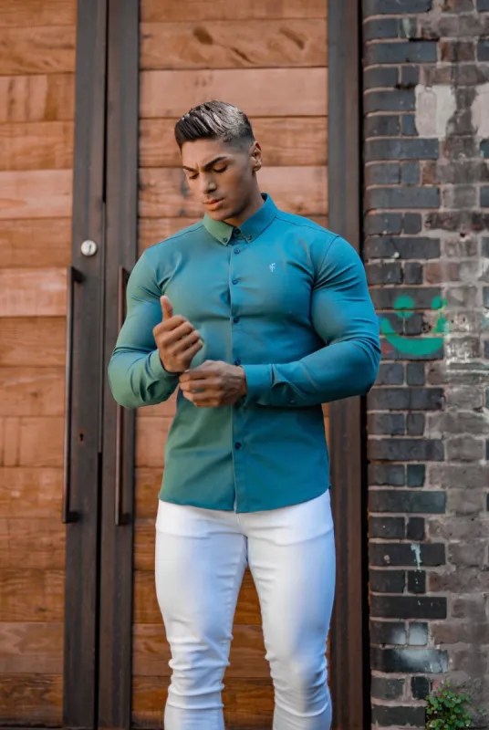 Father Sons Super Slim Stretch Teal Denim Long Sleeve - FS327 sold by Father Sons