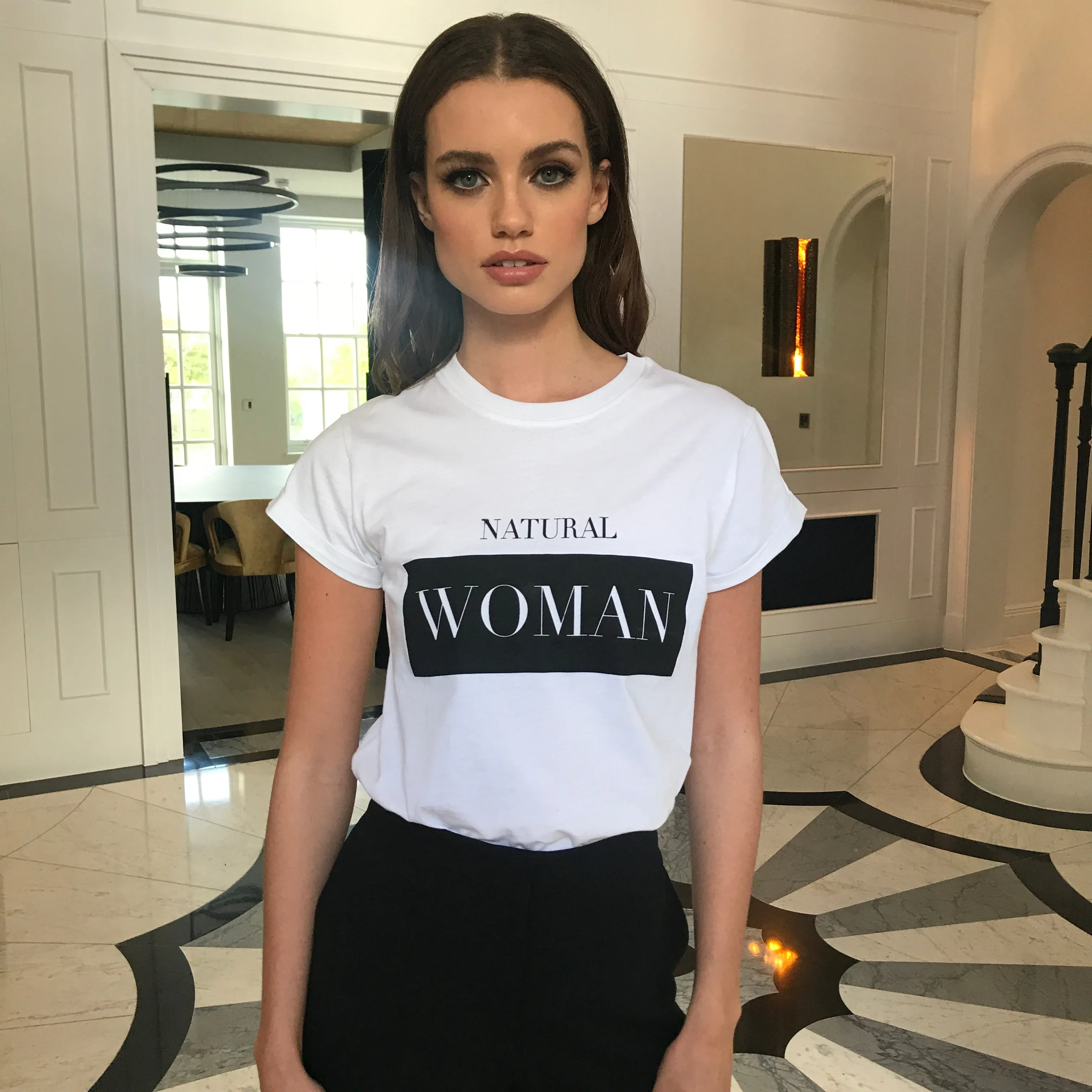 'NATURAL WOMAN' WHITE - CT083 SLOGAN T SHIRT sold by Father Sons