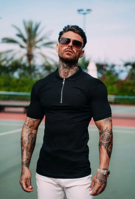 Father Sons Classic Black Zipped Polo Shirt - FSH030 sold by Father Sons