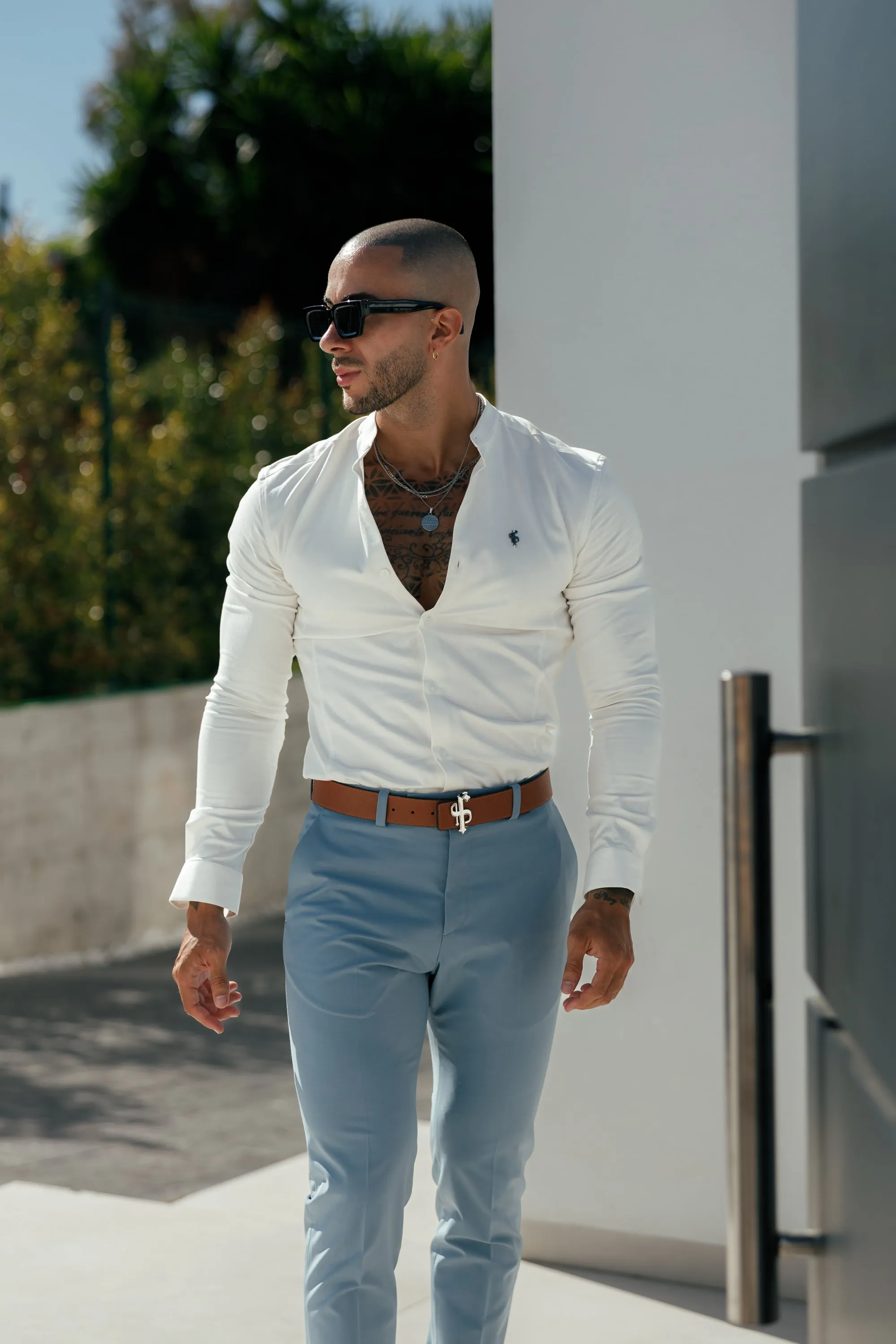 Father Sons Super Slim Stretch Off White Side Panel Shirt Grandad Collar LS - FS1091 sold by Father Sons product image thumbnail 2