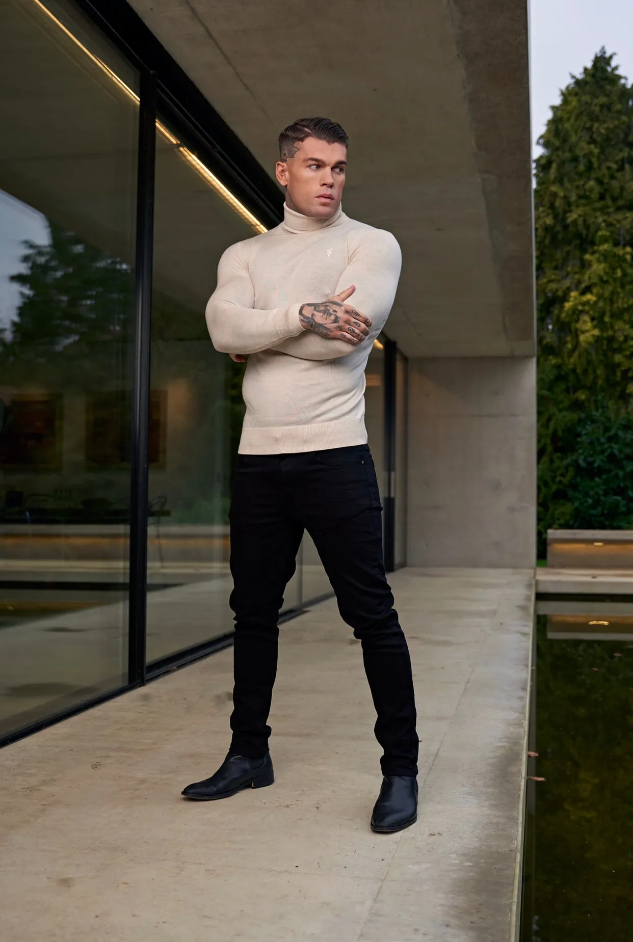 Father Sons Classic Beige Roll Neck Merino Wool Knitted Sweater With FS Embroidery - FSN012 sold by Father Sons product image thumbnail 3