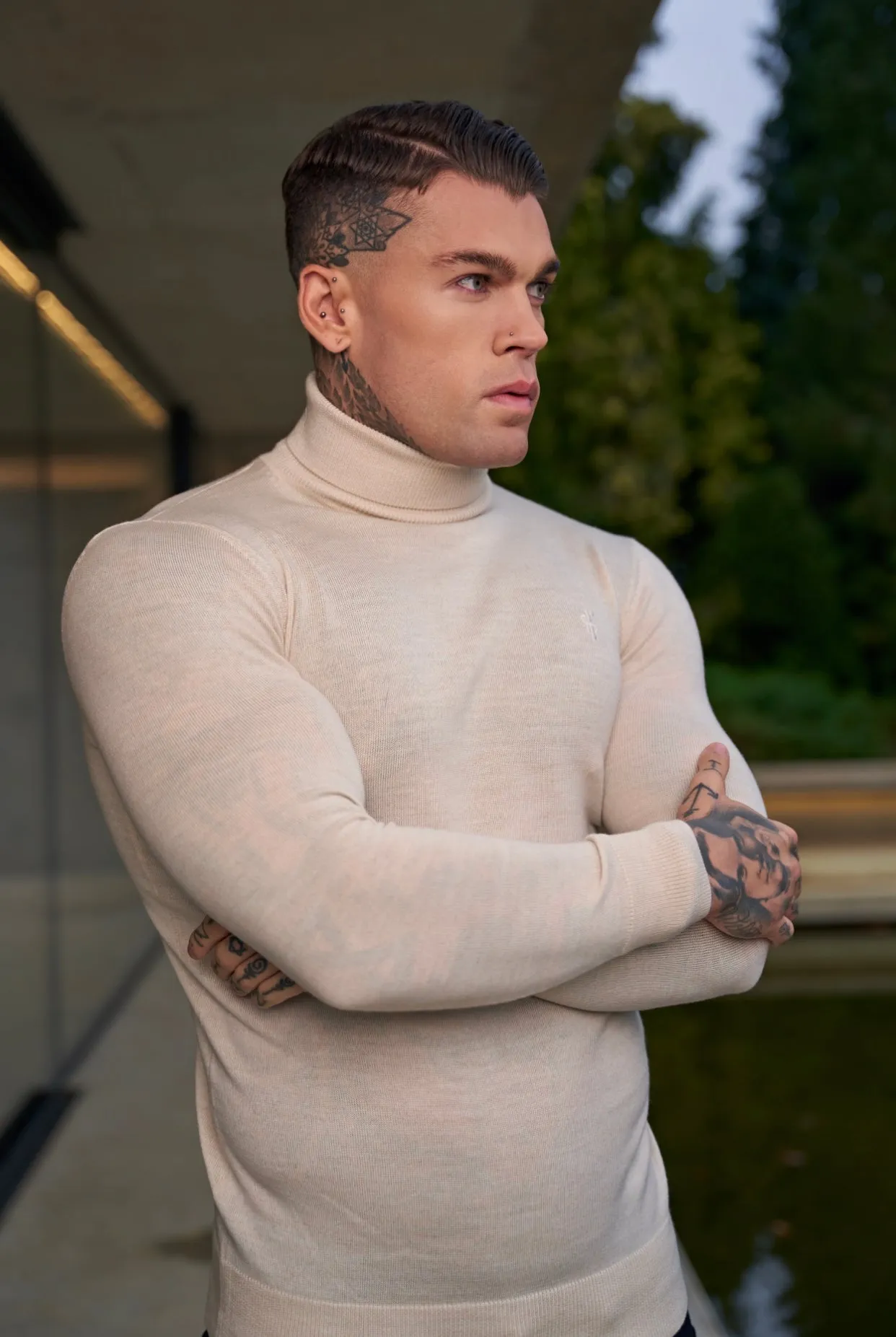 Father Sons Classic Beige Roll Neck Merino Wool Knitted Sweater With FS Embroidery - FSN012 sold by Father Sons