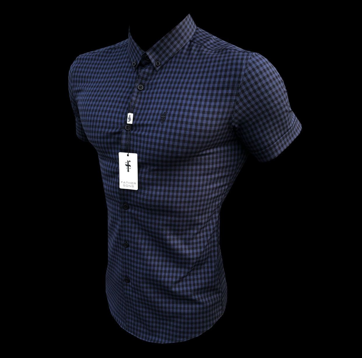 Father Sons Super Slim Ultra Stretch Blue & Black Check Short Sleeve - FS515 sold by Father Sons