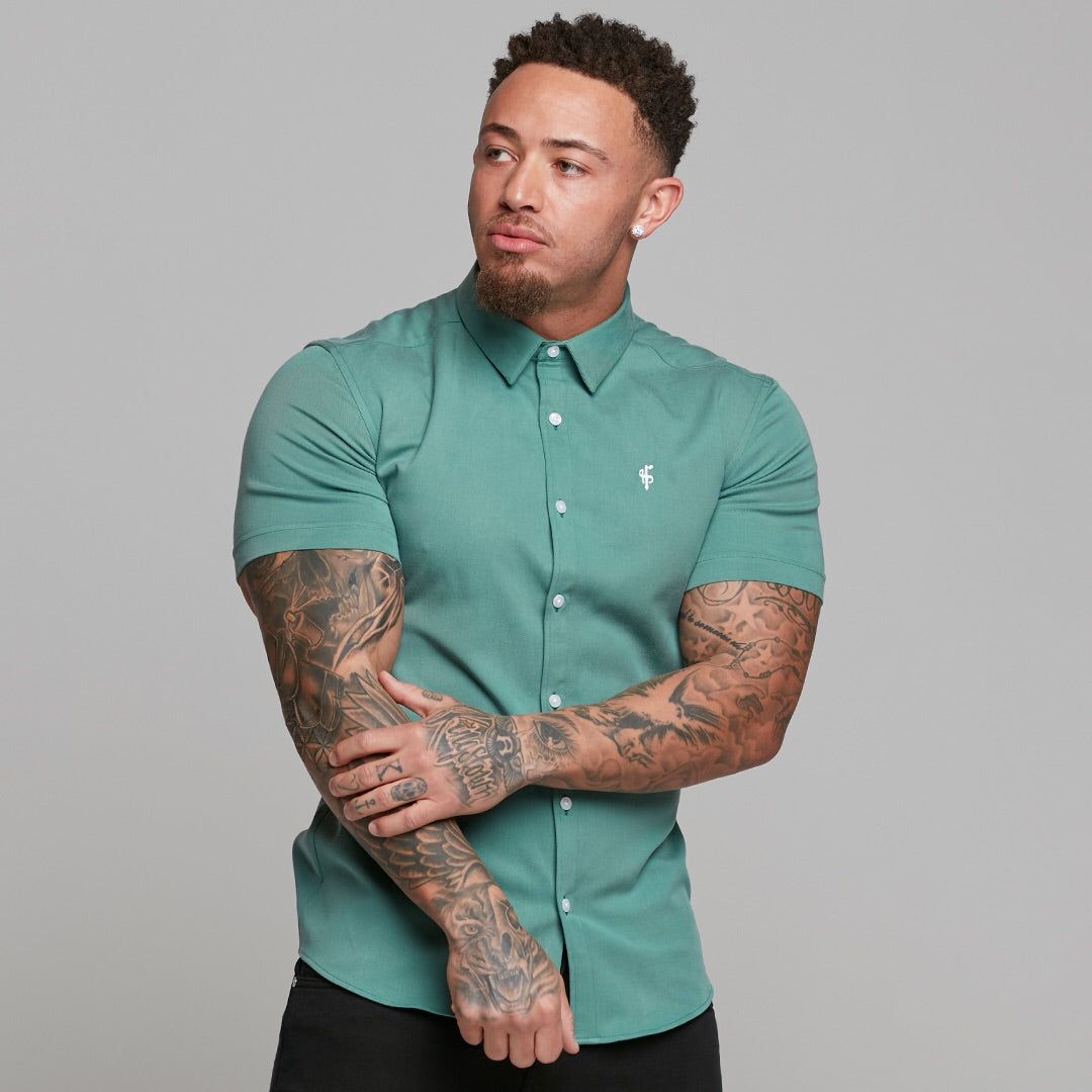 Father Sons Super Slim Luxe Ultra Stretch Petrol Green Short Sleeve - FS521 sold by Father Sons product image thumbnail 5