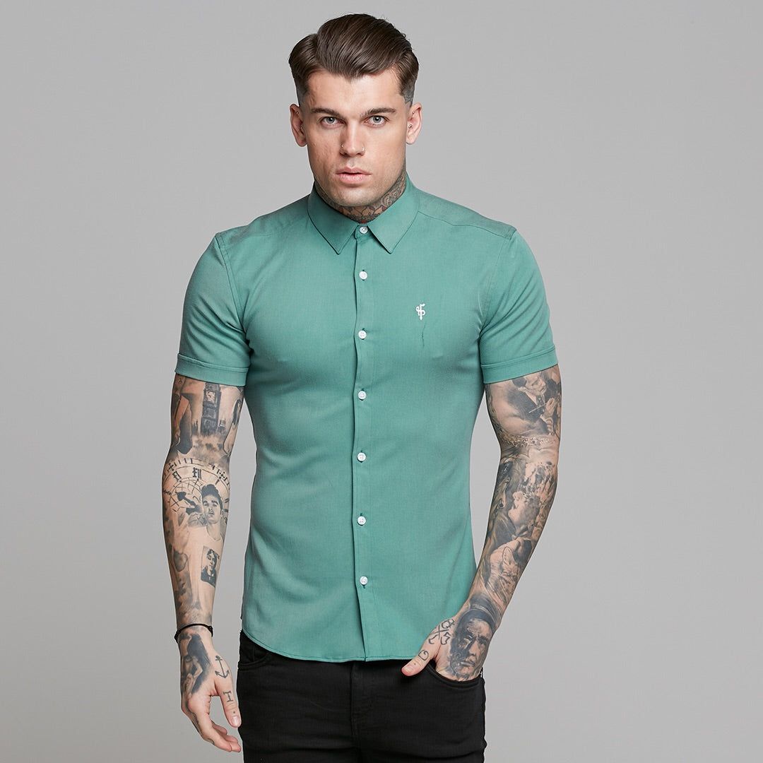 Father Sons Super Slim Luxe Ultra Stretch Petrol Green Short Sleeve - FS521 sold by Father Sons