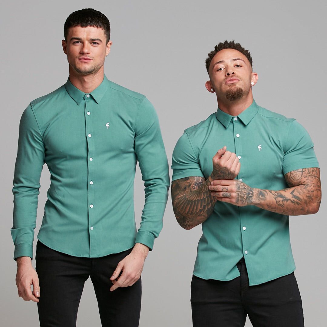 Father Sons Super Slim Luxe Ultra Stretch Petrol Green Short Sleeve - FS521 sold by Father Sons product image thumbnail 4